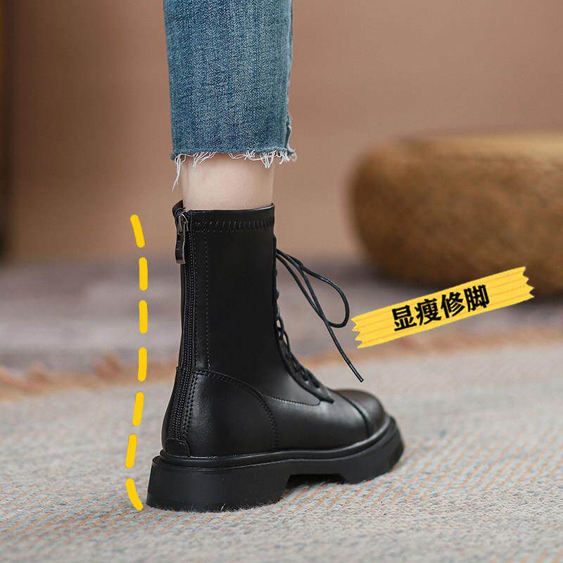 Genuine leather Martin boots female Inn Wind 2023 new autumn and winter thick bottom heightening short boots with small sub slim boots-Taobao