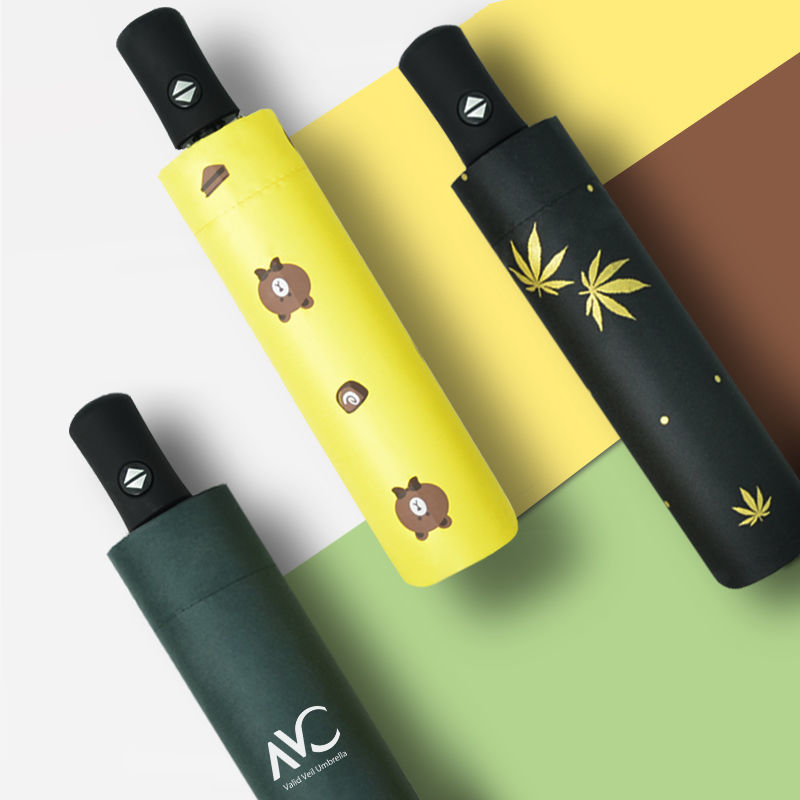 Folding fully automatic umbrella beach umbrella male and female students dual-use clear umbrella black rubber anti-UV sunshade