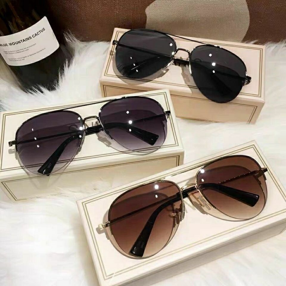Sun Glasses Pilot Super Cool Clams GLASSES TEA COLOR HALF-FRAME SUNGLASSES MEN DRIVE WOMEN LOVERS SUNGLASSES BLACK