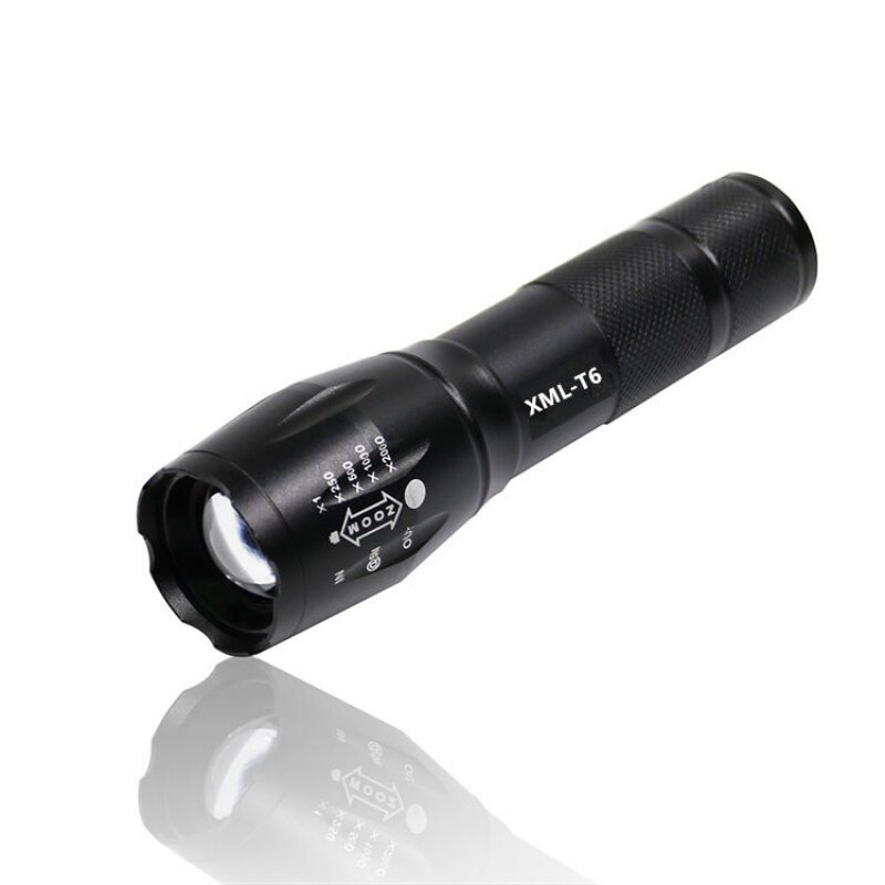 Outdoor riding LED rechargeable flashlight 18650 battery T6 intense light flashlight Five-gear dimming flashlight waterproof lighting