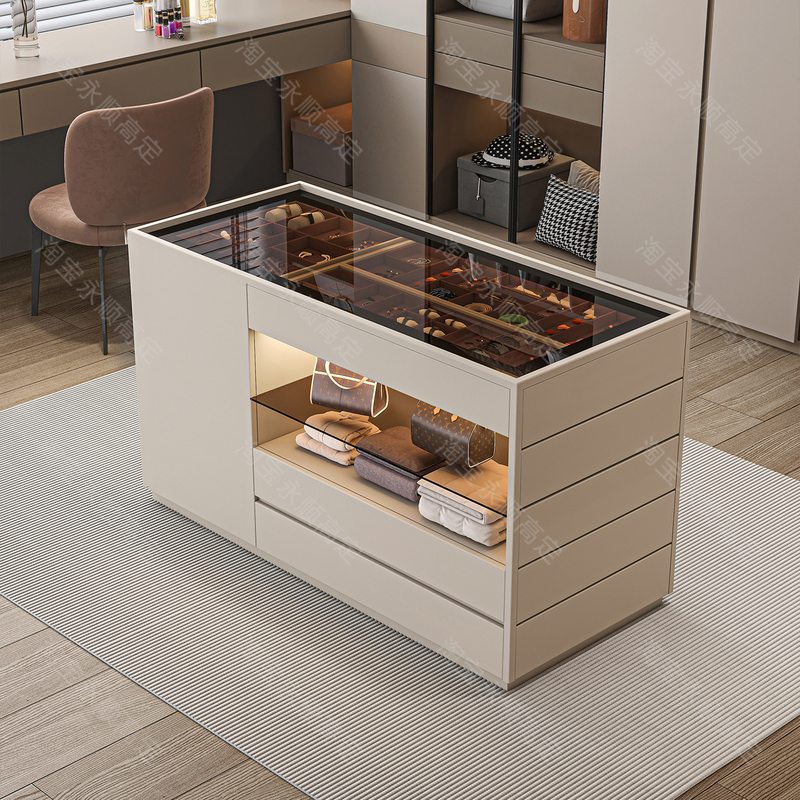 Cloakroom Island Cabinet, Light Luxury High-End Lacquered Island Table, Clothing Store Decorative Cabinet, Jewelry Display Cabinet, Storage Chest of Drawers