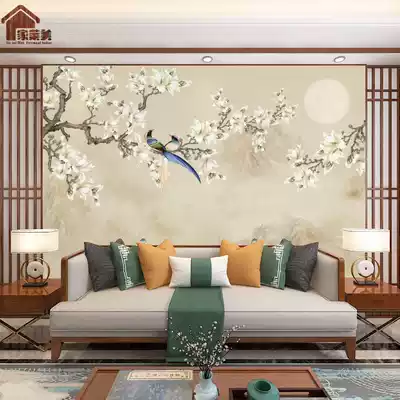 Bamboo wood fiber New Chinese flower and bird TV background wall living room bedroom tea room background Wall Wall wall panel quick-fitting gusset