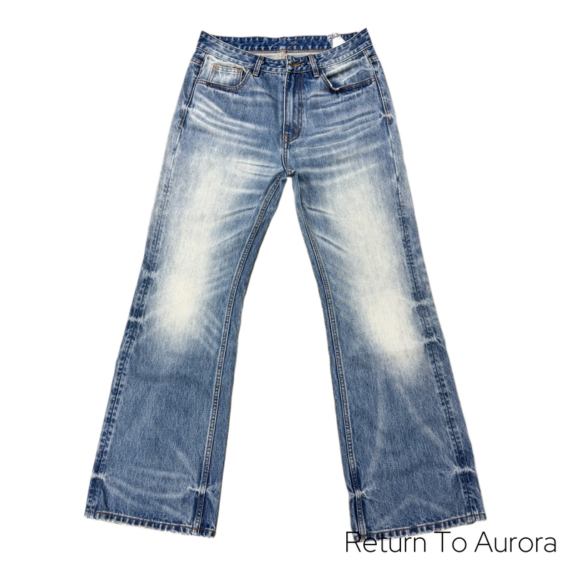 Washable! Returntoaurora 02 Ice Blue Snowflake 646 Version Three-Dimensional Whiskers Heavy Flared Pants
