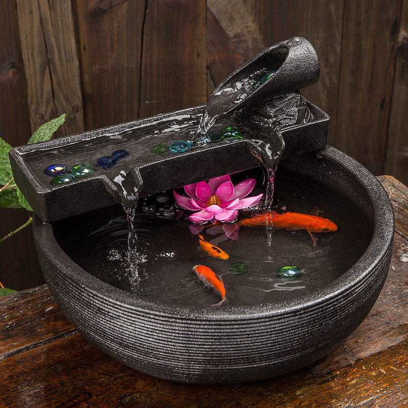 Ceramic fish tank desktop living room small turtle cylinder ancient aquatic goldfish tank Hollotus pot