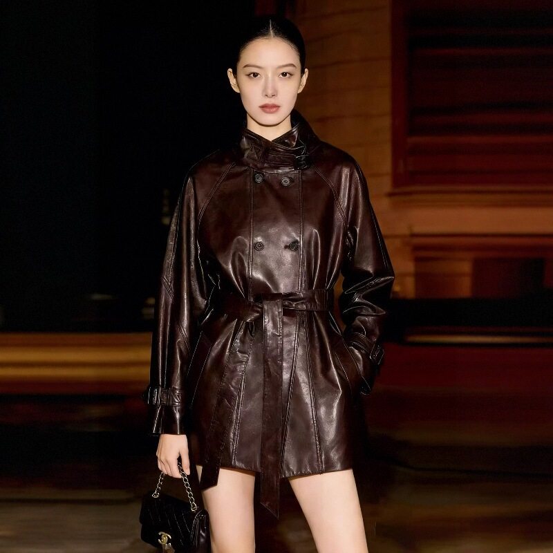 2026 Early Spring New Model Haining Genuine Leather Jacket for Women, Cool and Stylish Mid-Length Imported Oil-Waxed Sheepskin Jacket
