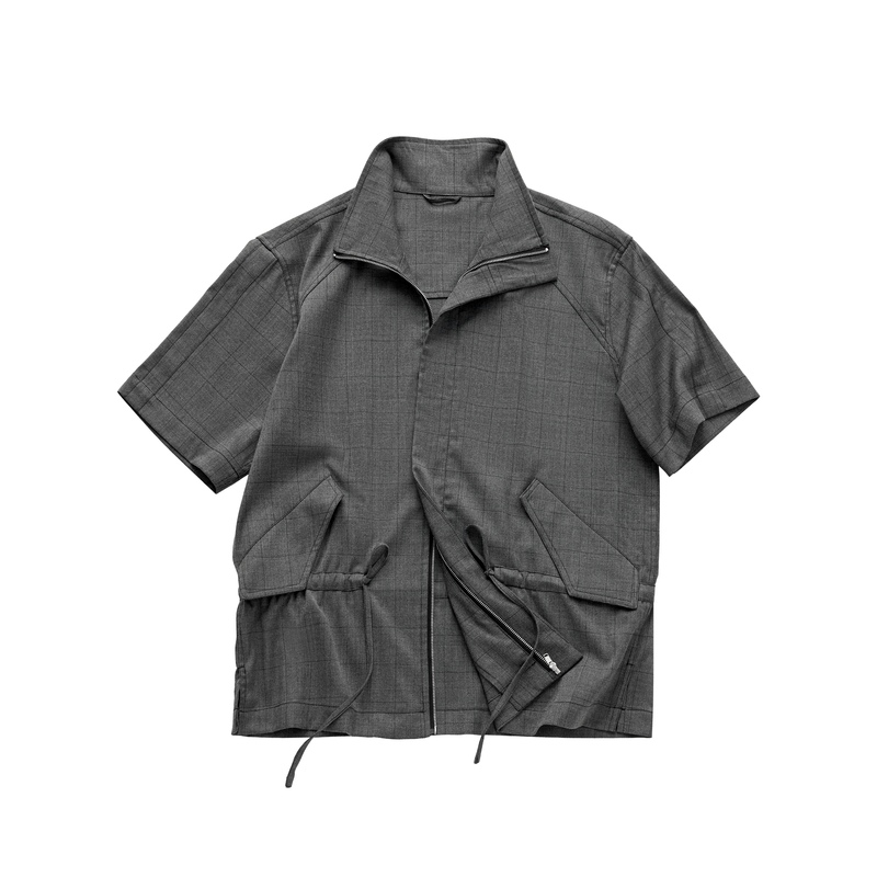 「Oceanbacca」Ss26/ Yarn-Dyed Houndstooth Drawstring Zipper Shirt Jacket
