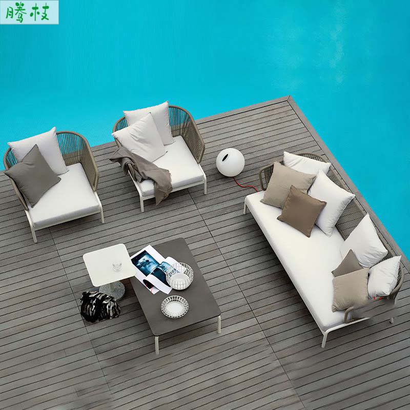 Outdoor sofa waterproof sunscreen outdoor furniture outdoor rattan garden terrace leisure area design three-person rattan sofa