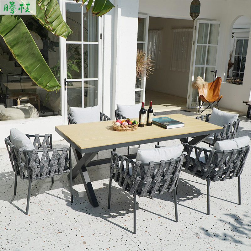 Rattan chair outdoor table and chairs open-air leisure courtyard balcony homestay rattan outdoor anti-corrosion wood simple table and chair combination