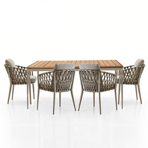 Outdoor table and table rattan chair Three sets open-air garden patio mat for leisure table and chairs marble dining table teak composition