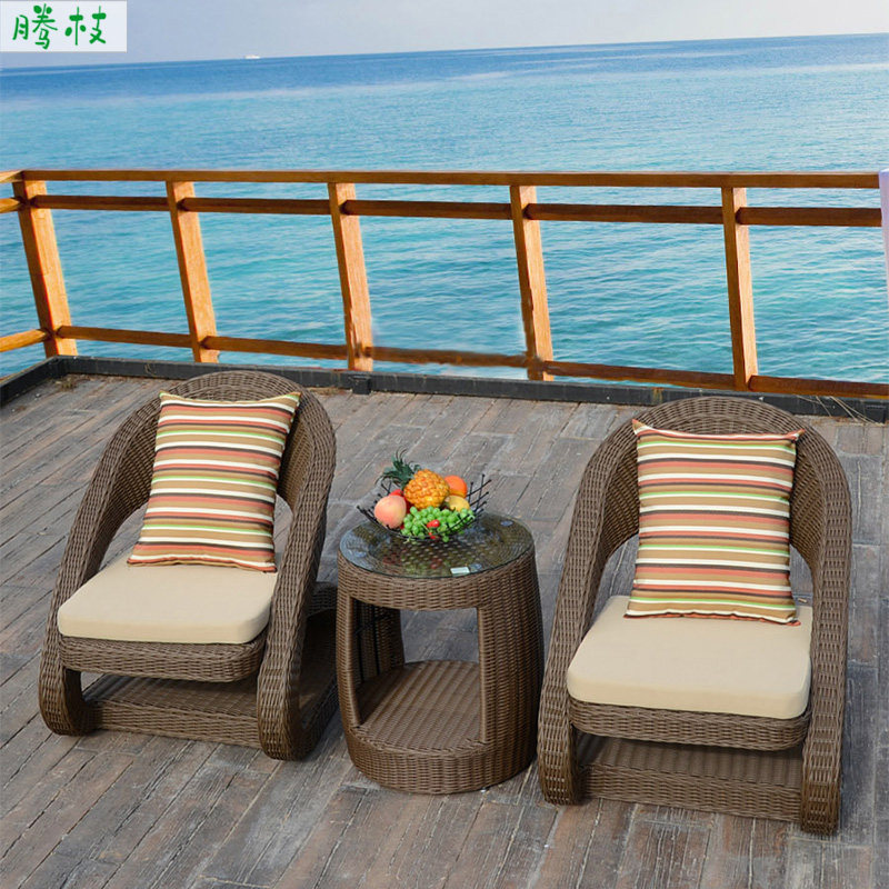 Outdoor rattan sofa leisure rattan chair garden open-air courtyard waterproof sunscreen rattan woven furniture sofa coffee table combination