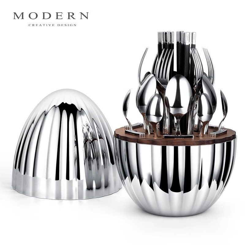 Modern Modern Light Luxury Chopsticks Version Silver Dragon Egg Western Tableware Set Storage Box High-End Decoration Housewarming Gift