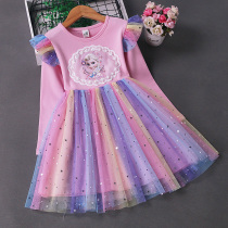 Barabara Childrens Dress Girls Princess Spring New Frost Snow and Chic Dress Summer Dress Eisha Children Rainbow