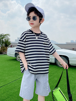 Barabara Childrens Strip T - Shirt Short Sleeves 2022 New Summer Mid - Small Child Half - sleeved Tops
