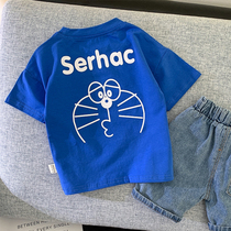 Child Tai 100% pure cotton male baby short sleeve T-shirt summer clothing boy tide boy clothing nets red boy fried street small and medium children