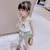 Child Thai Girl Summer Clothing Children Suit Nets Red Ocean Gas Female Baby Summer 2022 New Summer Clothes Vest Pendant