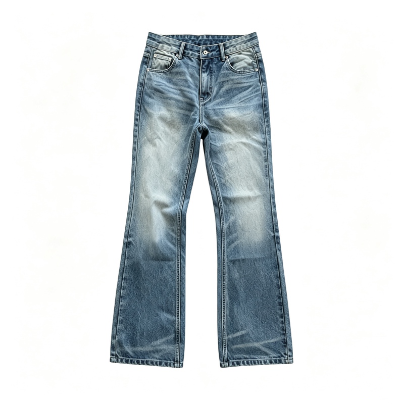 Yingzi Independent 646 Ice Blue Distressed Washed Jeans 646 Slightly Flared Style Versatile for Commuting