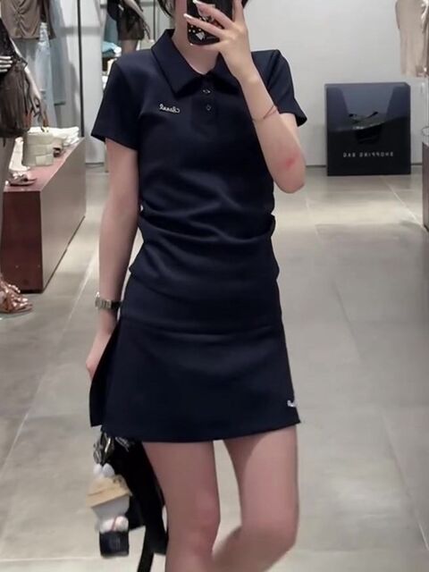 Super Nice-Looking New Summer Casual Sports Style High-End Elegant Polo Collar Short-Sleeved T-Shirt and Skirt Suit