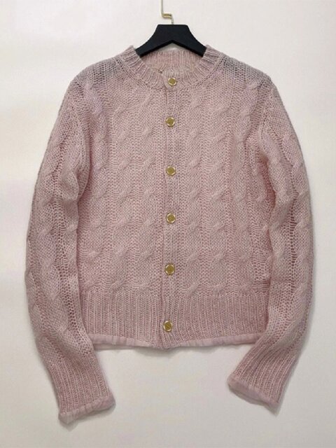 Gentle Little Fragrant Style Fufu Design French Chic Super Nice Pink Knitted Cardigan Sweater Inner Wear for Women