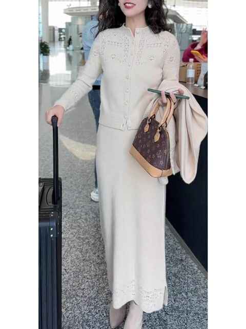 French-Style Stunning Full Set for Women, 2025 Autumn New Slim-Fit Top, Loose Versatile Skirt, Trendy