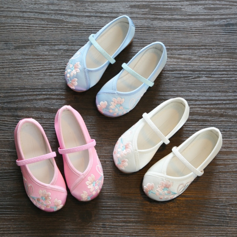 All-match retro summer flat shoes with cheongsam for children catwalk temperament wear cheongsam with shoes for girls to learn