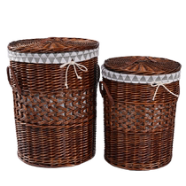 Storage basket dirty clothes basket rattan dirty clothes storage basket with lid extra large household dirty clothes basket round storage bucket