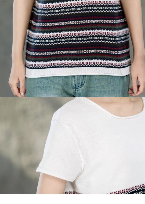 Maisu sọc tròn cổ ngắn tay cotton dòng áo len nữ mùa hè lỏng lẻo nửa tay áo sơ mi cardigan len