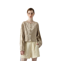 (Floating bamboo shadow) puretea tea acetate fiber blended short coat womens waist jacquard top 2024 Xia Xin