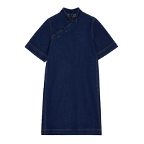(New Chinese Denim) puretea tea cheongsam collar dress womens oblique placket skirt 2024 summer new style