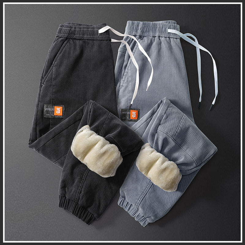 Tide brand 2022 Spring plus velvet toe jeans men's new wild loose straight Harlan casual long pants