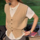 Women's Autumn and Winter V-Neck Vest with Shirt, Knitted Cardigan Layered with Short Sleeveless Sweater Vest and Outerwear