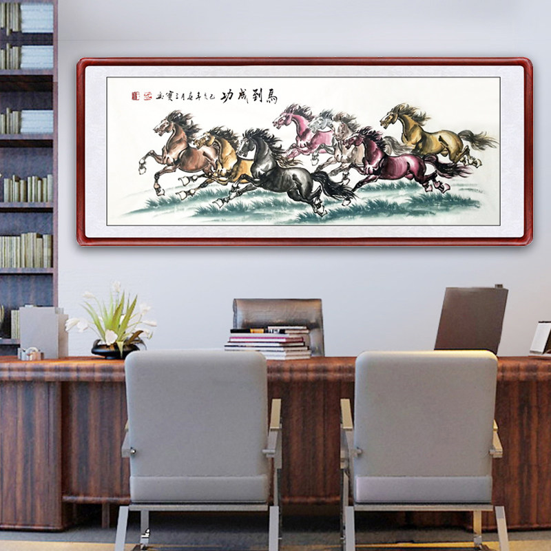 Hand painted Eight Jun Tuan ink painting Living room hanging painting Horse to success Xu Beihong Eight Matu State Painter Office Decorative Paintings