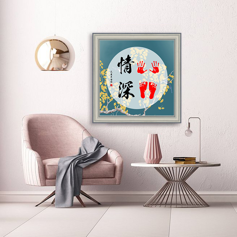Hand and foot prints Memorial calligraphy and painting Children's footprints Hand prints Brother and sister calligraphy and painting Baby ink clay Love with brothers and sisters