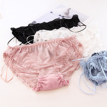 Japanese Hollow Ribbon Mesh Mid Waist Ladies Panties Lace