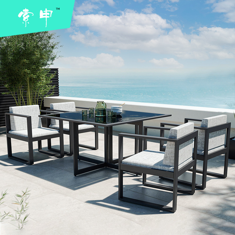 Outdoor Patio Table and Chair Set with Waterproof and Sun-Resistant Aluminum Alloy Umbrella, Cast Aluminum Balcony Outdoor Set, Rattan Chair, Open-Air Rattan Weaving