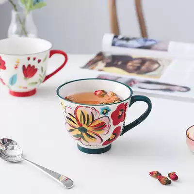 Hand-painted flower mug Simple couple cup Nordic ins office tea cup Household ceramic coffee cup