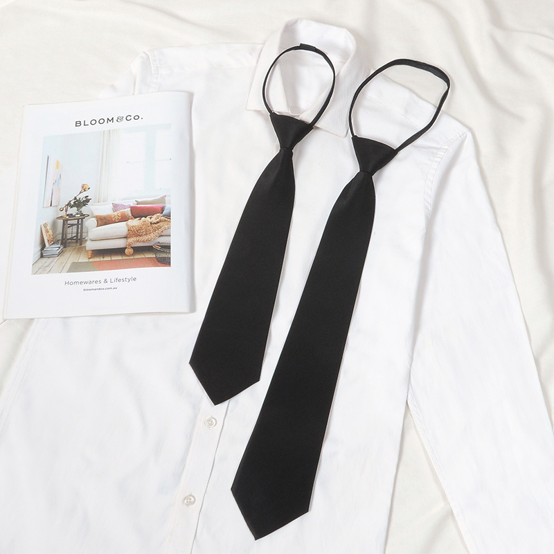 Jk Unisex Student Lazy Zipper Tie Pre-Tied Shirt Accessory Bow Tie Children's Black Dk Tie