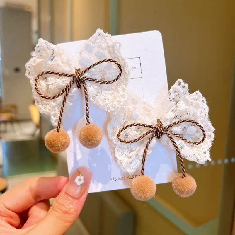 images 1:Female treasure headdress 2022 new daily line children lace butterfly hairpin hair pin hair jewelry girl cute pairspack card