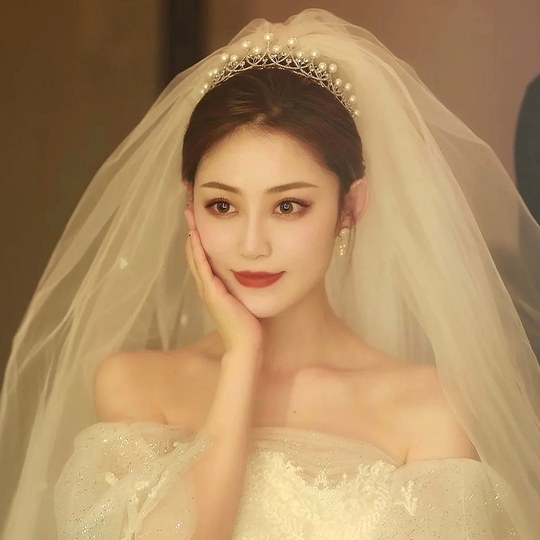 Koreanische High-End-Hochzeitsaccessoires, runder Gesichtsschlankheitsbraut-Hochzeitskopfschmuck, Krone, Schleier, weiße Gaze, einfach und elegant