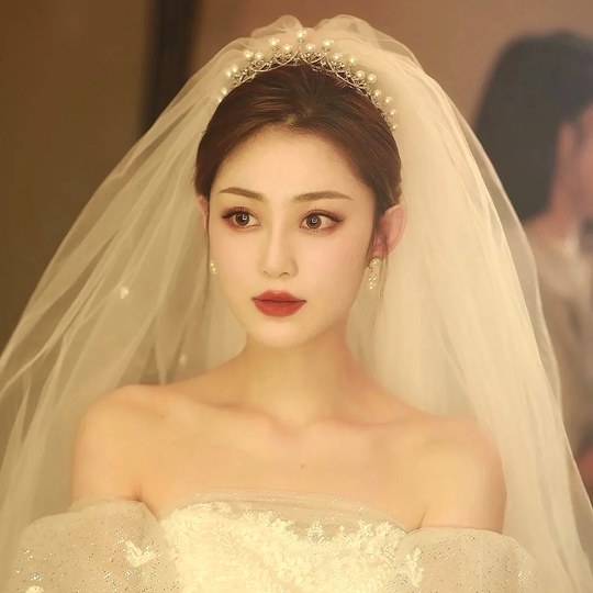 Koreanische High-End-Hochzeitsaccessoires, runder Gesichtsschlankheitsbraut-Hochzeitskopfschmuck, Krone, Schleier, weiße Gaze, einfach und elegant