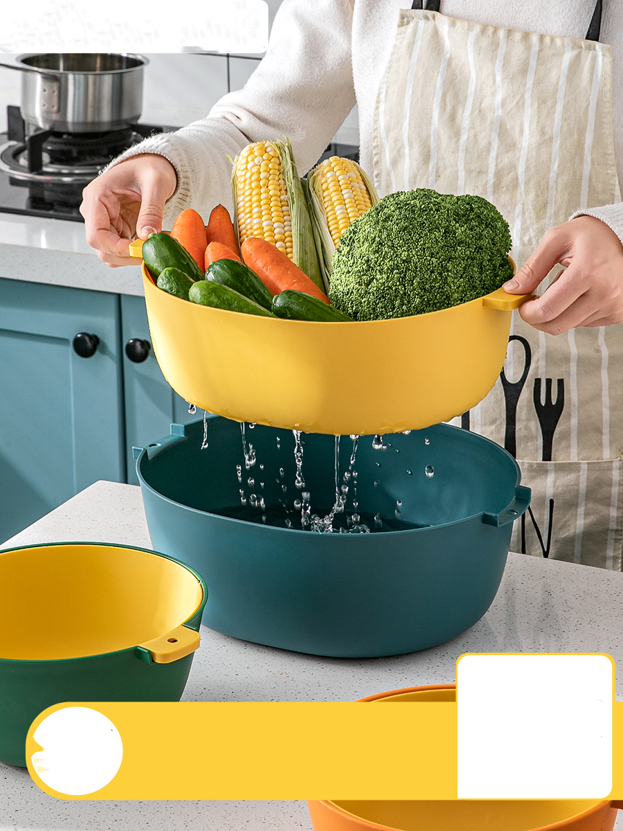 Double layer drain basket Kitchen Wash basin Home Living room Fruit pan Multi-functional containing basket Hot Pot Vegetable Basket
