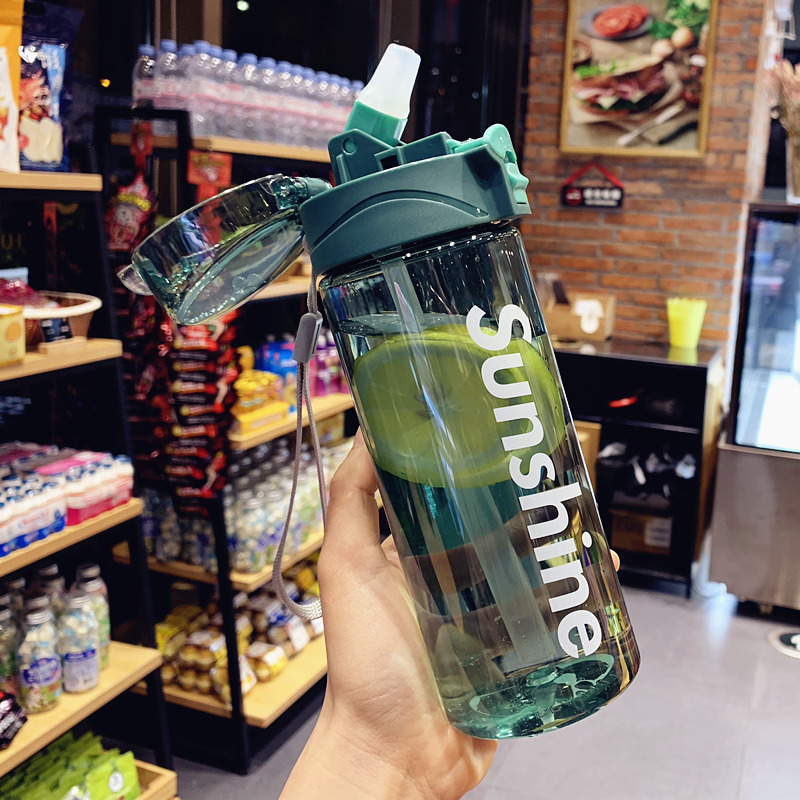 Han version original Cebu personality plastic cup sports outdoor anti-leakage portable kettle male and female student water glass adult straw cup