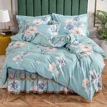 Thickened All-cotton Bed Skirt Type Four Pieces Of Pure Cotton Non-slip With Bed Cover Princess Wind 2 m 2 2m Beds Bedding Spring