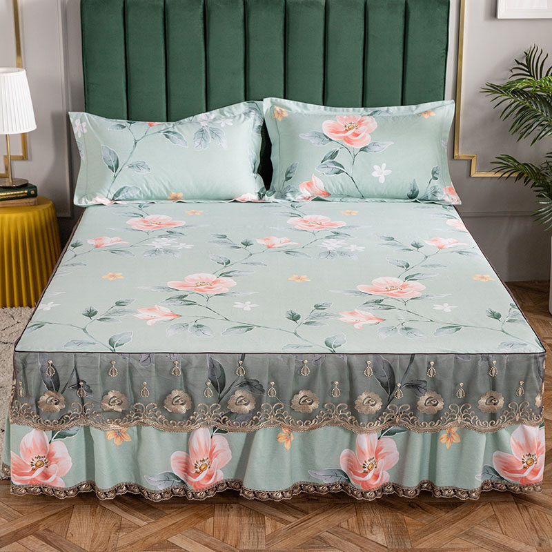 Pure cotton single piece bed cover skirt style thickened protective sheath 1 5 m 1 8m mattress Anti-slip full cotton bed Skirt Beds Spring Autumn