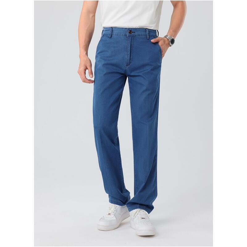 Leonmeory Mid-Waist Stretch Straight-Leg Business Jeans for Men, New Spring and Autumn Loose Casual Long Pants