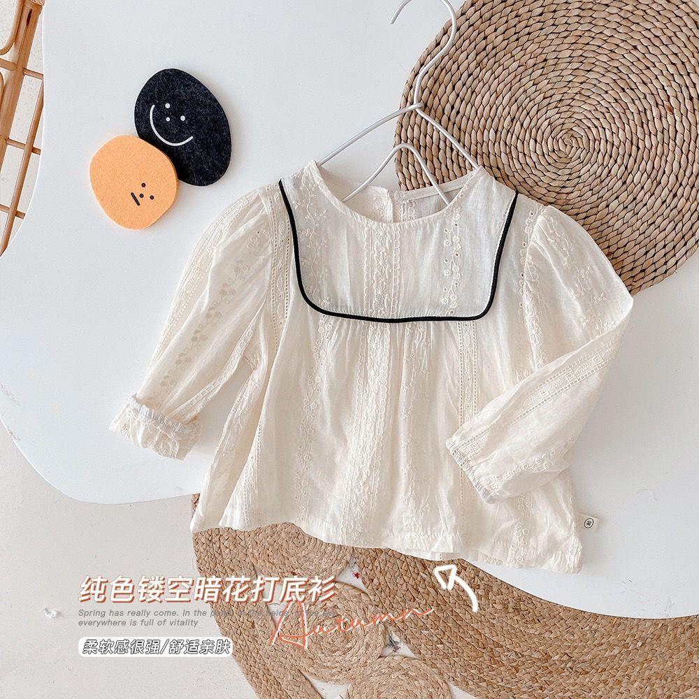Girl White Shirt Pure Cotton Baby Doll Shirt 2021 Autumn Dress New Korean Version Children Spring And Autumn Long Sleeve Blouse Clothes 