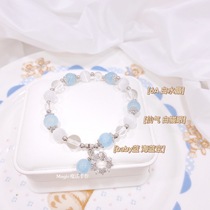 Sun and Moon Together Original Design Handmade Gentle Aquamarine White Crystal Cat Eye Small Fresh Bracelet Gift for Women
