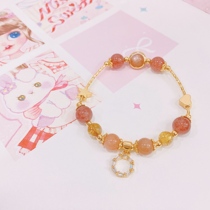 Sweet Orange Original Design Handmade Natural Sunstone Hair Crystal Strawberry Crystal Bracelet Simple Gift for Women