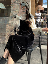 2021 Early spring new style retro temperament to be slim Herben wind gold velvet big code Fat mm Dress Children