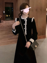 2020 new retro collection waist display slim temperament Herben wind gold velvet big code Fat mm Dress Children Autumn Winter Clothing