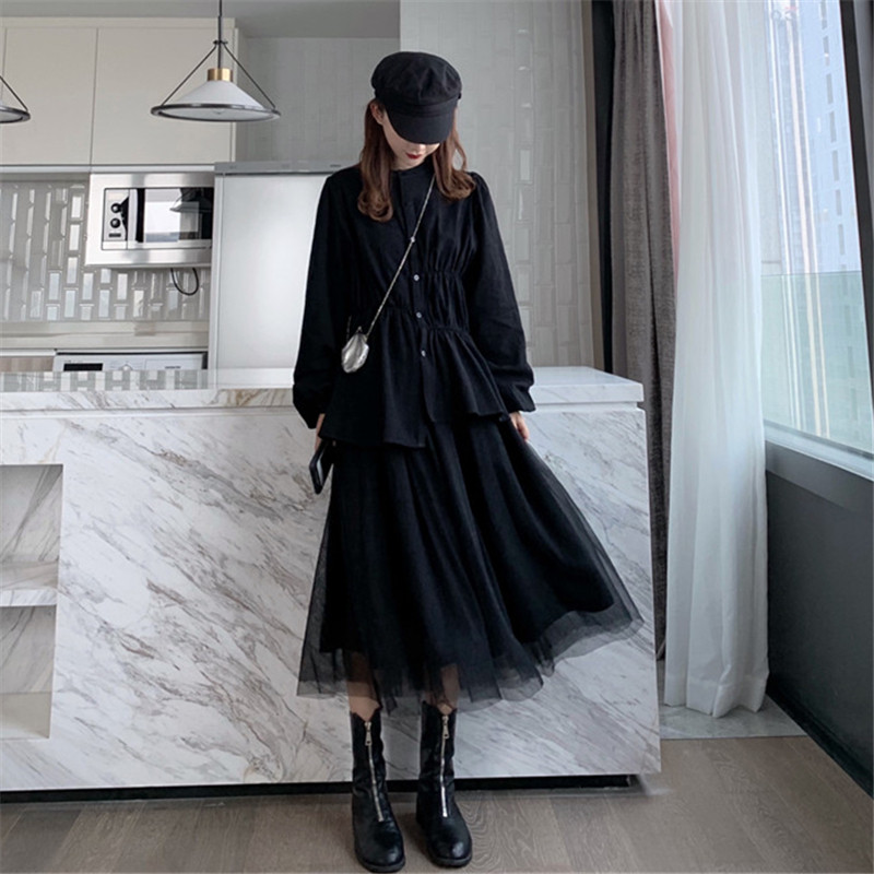 Large size women's clothing 2021 early spring fat mm slightly fat girl wear shirt mesh skirt slimming two-piece suit